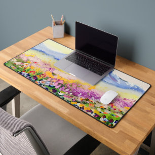 Watercolor mountains and wildflowers desk mat
