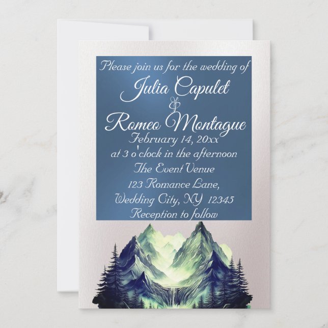 Watercolor Mountains Blue 2 Wedding Invitation (Front)