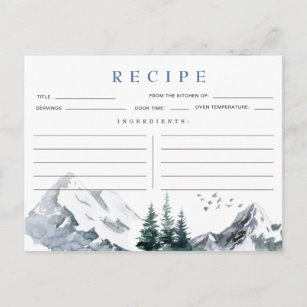 Watercolor Mountains Bridal Shower Recipe Card