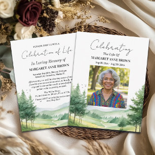 Watercolor Mountains Celebration Of Life Photo Invitation