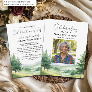 Watercolor Mountains Celebration Of Life Photo Invitation