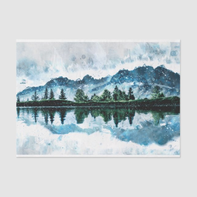 Watercolor Mountains Decoupage 10x15 Tissue Paper (Front)