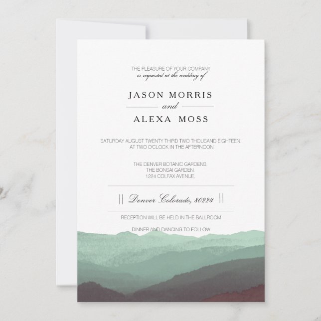 Watercolor Mountains | Elegant Wedding Invitation (Front)