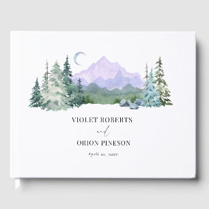 Watercolor Mountains Forest Elegant Wedding Guest Book