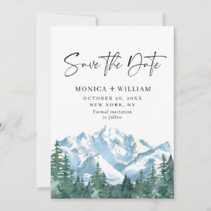Watercolor Mountains Forest Wedding Photo  Save The Date