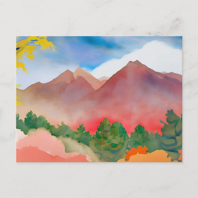 Watercolor Mountains Landscape Postcard (Front)