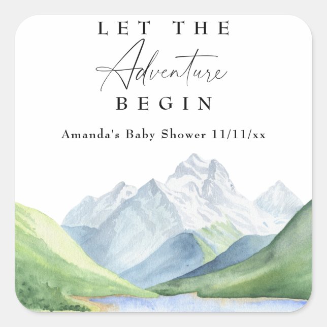 Watercolor mountains - Let the adventure begin Square Sticker (Front)