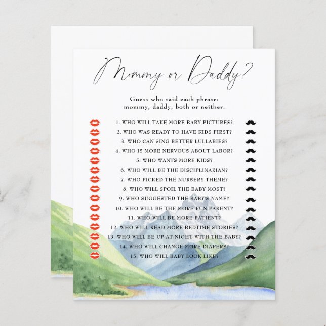 Watercolor mountains - mummy or daddy game (Front/Back)