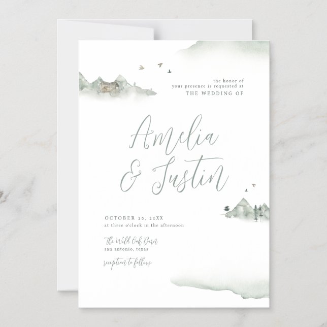 Watercolor Mountains Outdoor Destination Wedding Magnetic Invitation (Front)