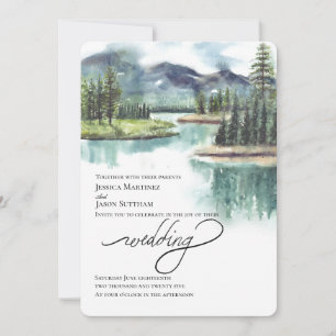 Watercolor Mountains Painted Wedding Invitation