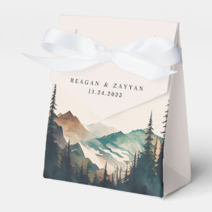 Watercolor Mountains Pine Forest Wedding Favour Box