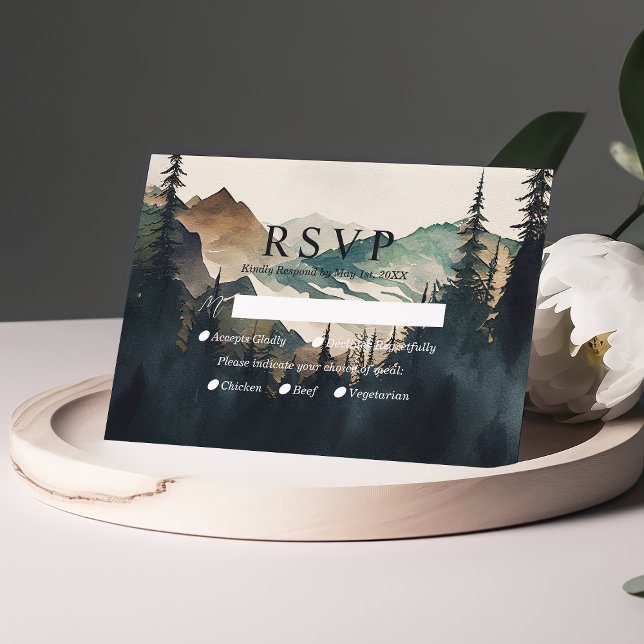 Watercolor Mountains Pine Forest Wedding RSVP (Creator Uploaded)