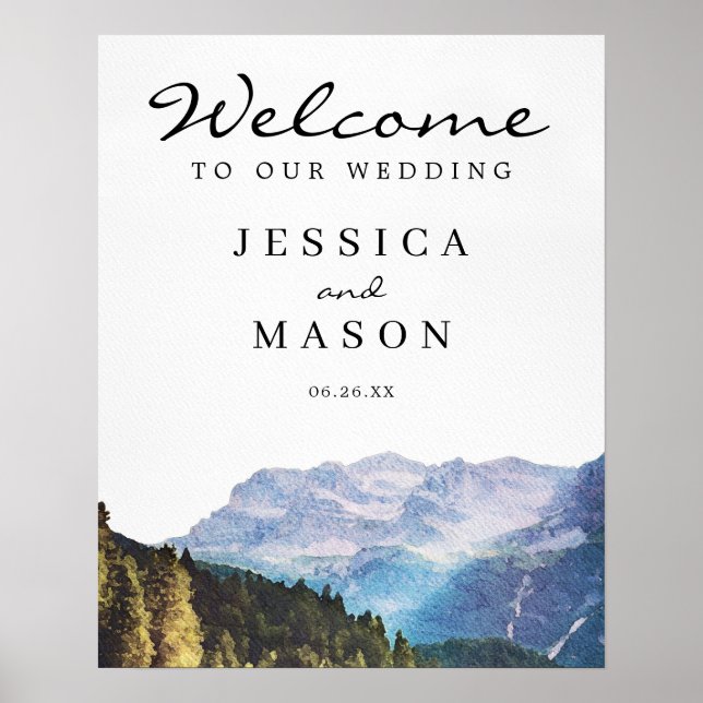 Watercolor Mountains Wedding Welcome Sign (Front)