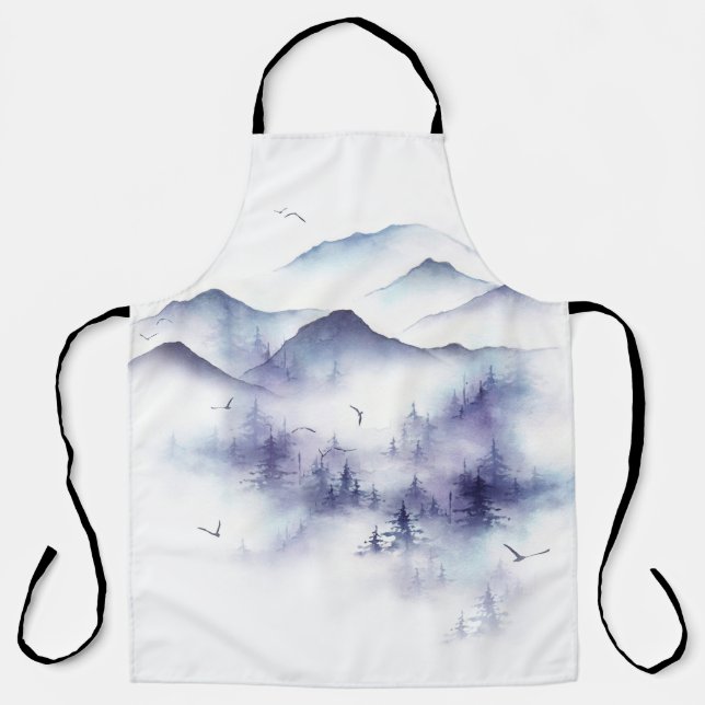 Watercolor mountains, winter landscape illustratio apron (Front)