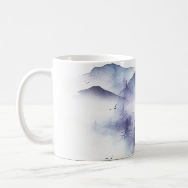 Watercolor mountains, winter landscape illustratio coffee mug (Left)