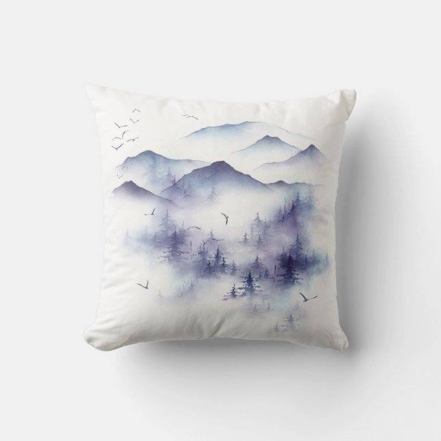 Watercolor mountains, winter landscape illustratio cushion (Front)