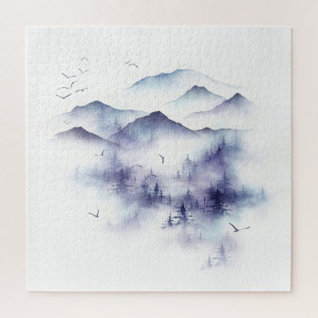 Watercolor mountains, winter landscape illustratio jigsaw puzzle (Vertical)