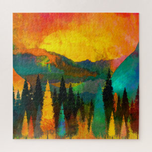 Watercolor Mountains  Wooden Box Sign Acrylic Prin Jigsaw Puzzle