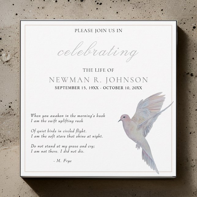 Watercolor Mourning Dove Celebration of Life Invitation (Creator Uploaded)