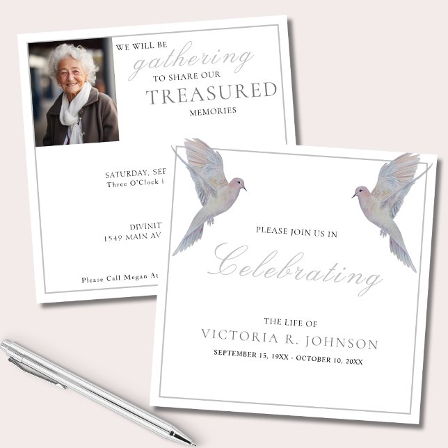 Watercolor Mourning Dove Celebration of Life Photo Invitation (Creator Uploaded)