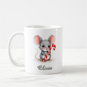Watercolor Mouse Custom Name Mug Holding Candy