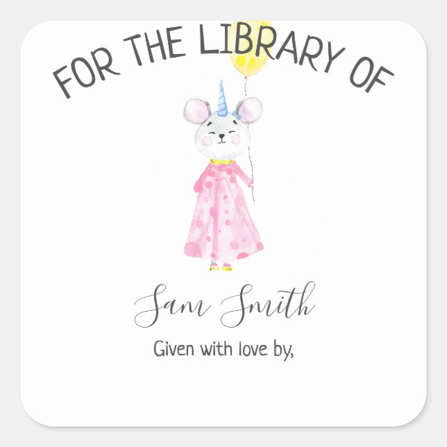 Watercolor mouse - for the library of square sticker (Front)
