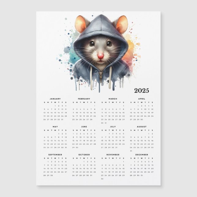 Watercolor Mouse Hoodie Splash Art 2025 Calendar (Front)