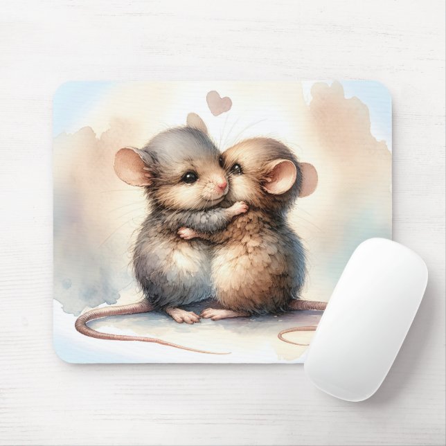 Watercolor Mouse Hug Mouse Pad (With Mouse)