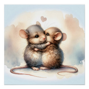 Watercolor Mouse Hug Poster