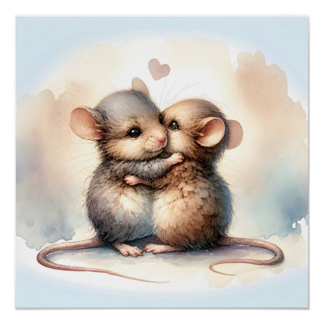 Watercolor Mouse Hug Poster (Front)