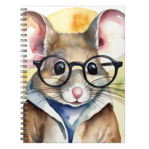 Watercolor Mouse With Glasses Notebook