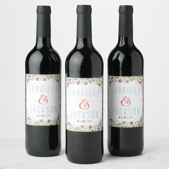 Watercolor Mr&Mrs | Floral | Custom Wine Label (Bottles)