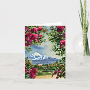 Watercolor Mt Hoot and roses customisable Card