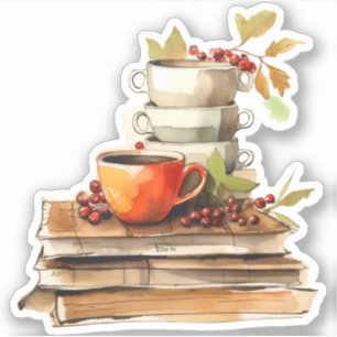 Watercolor Mugs, Berries and Books Late Fall