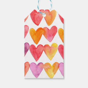 Watercolor Multi-Colour Hearts Gift Tags