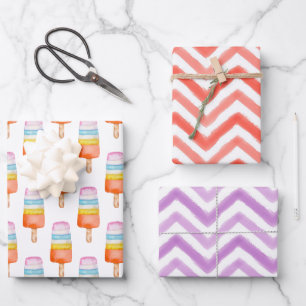 Watercolor Multicolor Popsicle Chevron Wrapping Paper Sheet