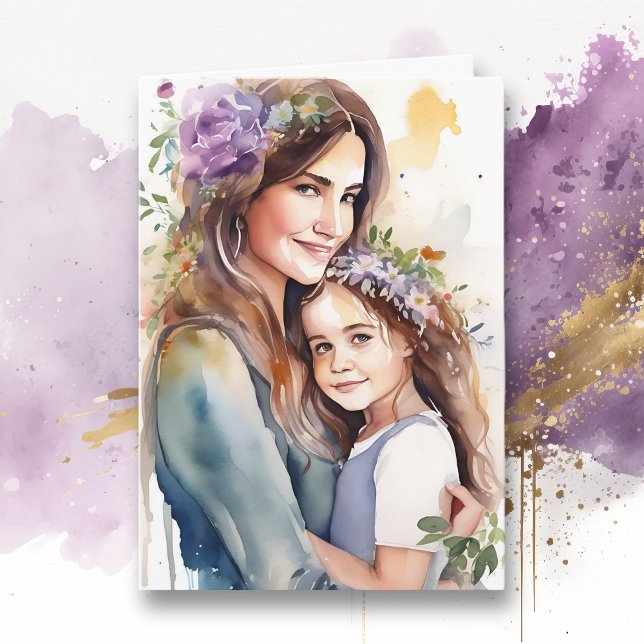 Watercolor Mum and Daughter Purple | Mother's Day Card (Creator Uploaded)