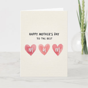 Watercolor Mum Hearts Day Card