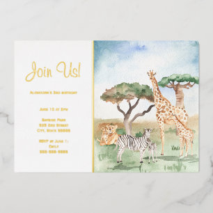 Watercolor Mummy + Baby African Animals Party Gold