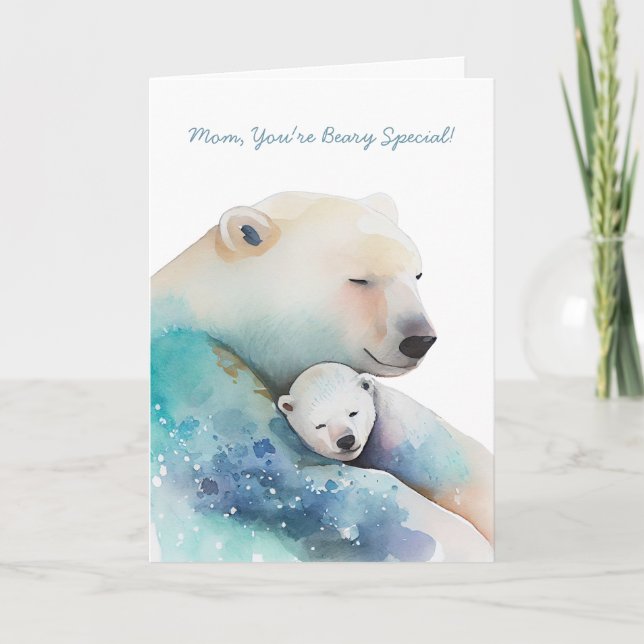 Watercolor Mummy Polar Bear Mother's Day Card (Front)