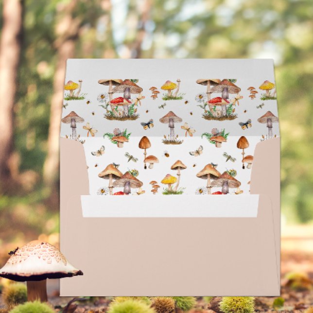 Watercolor Mushroom Baby Shower Envelope | Woodlan (Mushroom Woodland Envelope)