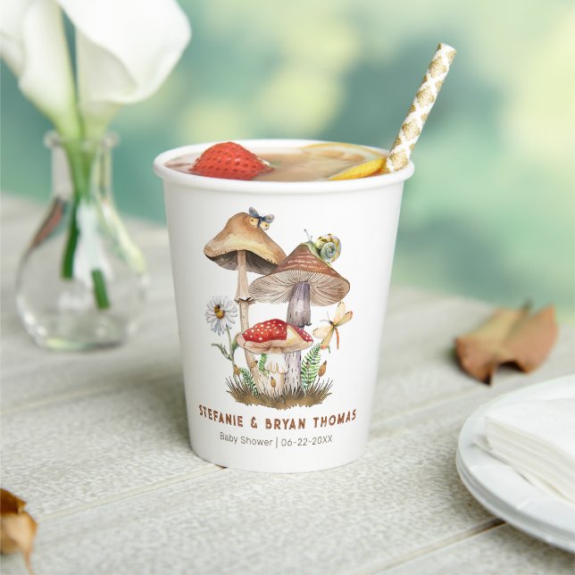 Watercolor Mushroom Baby Shower Paper Cups | Whims (Insitu)