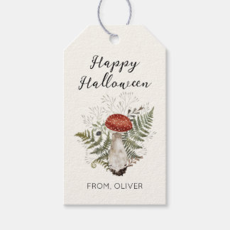 Watercolor Mushroom Botanical Happy Halloween Gift Tags
