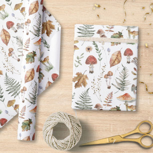 Watercolor Mushroom Botanical Pattern Decoupage Wrapping Paper