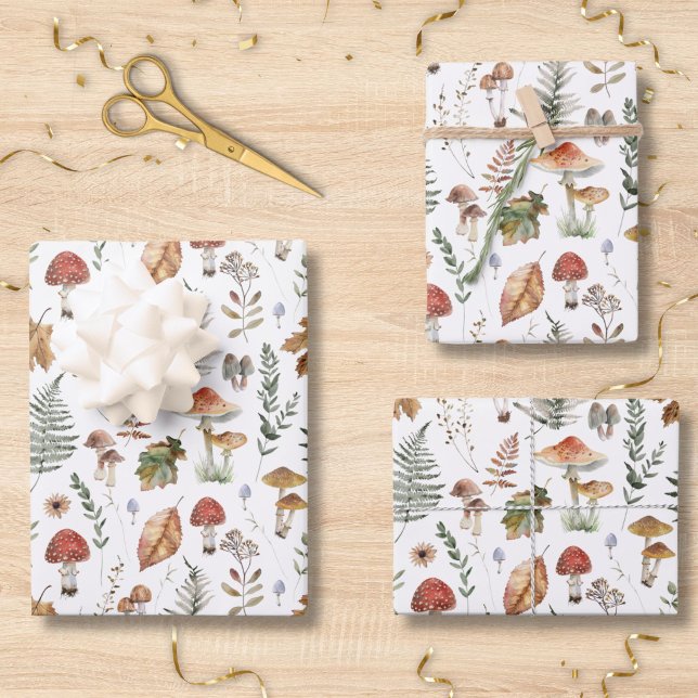 Watercolor Mushroom Botanical Pattern Decoupage Wrapping Paper Sheet (Creator Uploaded)