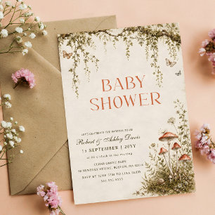 Watercolor Mushroom Butterfly Baby Shower Invitation
