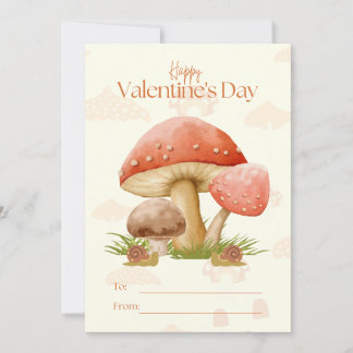 Watercolor Mushroom Classroom Boy Valentine's Day Holiday Card