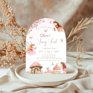Watercolor Mushroom Fairy 1st Birthday Forest Invitation