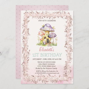 Watercolor Mushroom Houses Glitter Frame  Invitation