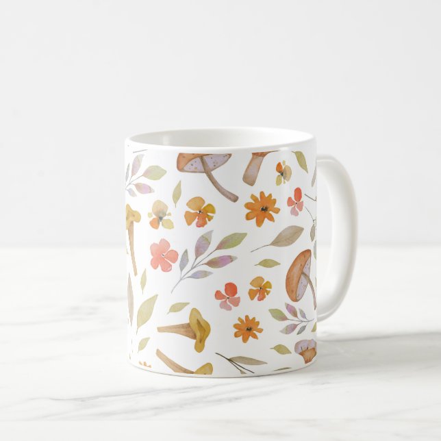 Watercolor Mushrooms and Flowers Coffee Mug (Front Right)